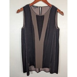 Lafayette 148 Sleeveless Top Womens 2 Brown Velvet Silk Sheer Panel Blouse Shirt